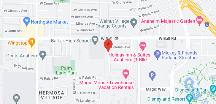 map of 1243 Hampstead Anaheim, CA 92802
